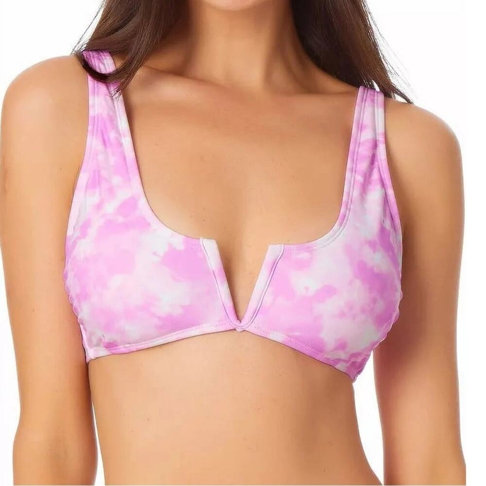 California Waves Junior's Pink Tie-Dye V-Wire Bralette Bikini Top Large NWT